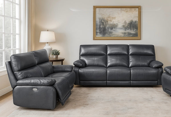 Bali Genuine Leather 3+2 Sofa Set Power Recliner Black