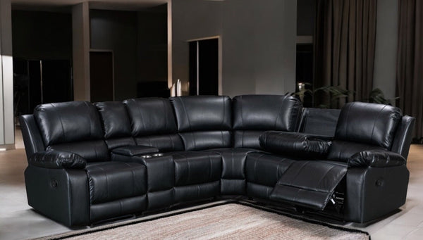 Vancouv Leather Recliner Corner Sofa With Cup Holders 
