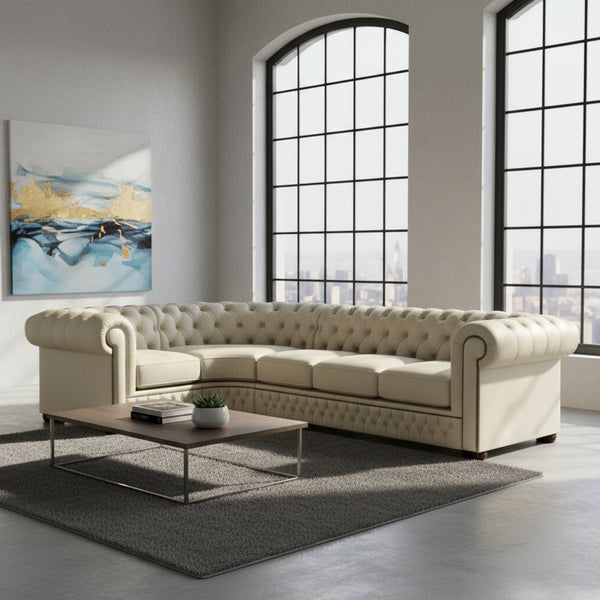 Family Real Leather 5 Seater Chesterfield Corner  1c3