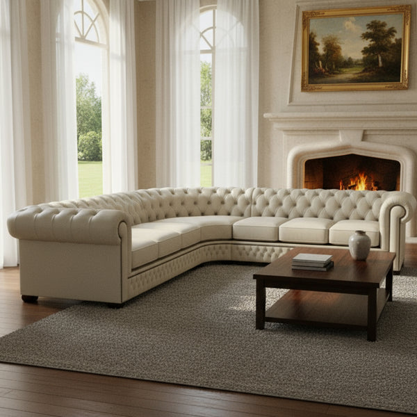 Signature Real Leather 7 Seater Chesterfield Corner  3c3