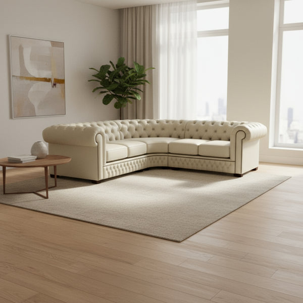 Living Room  Real Leather 5 Seater Chesterfield Corner  2c2